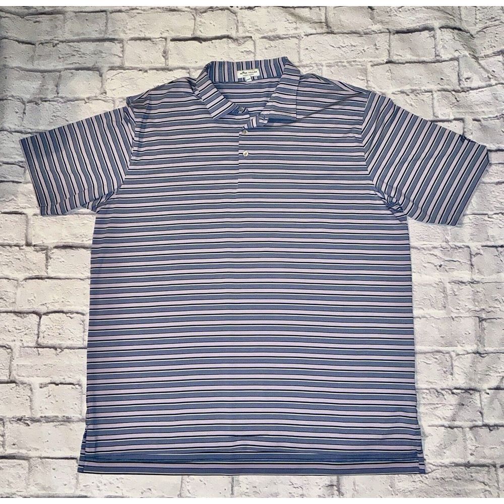 Peter Millar Summer Comfort Golf Polo Shirt‎ Mens XXL Purple Blue Striped